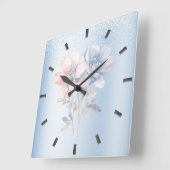 Horloge murale des fleurs roses bleues (Angle)