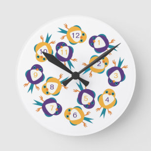 Horloge murale des oiseaux bleus et oranges