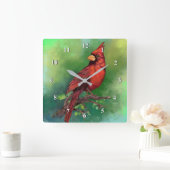 Horloge murale des oiseaux du Cardinal rouge du No (Maison)