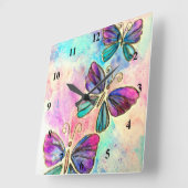 Horloge murale des papillons colorés (Angle)