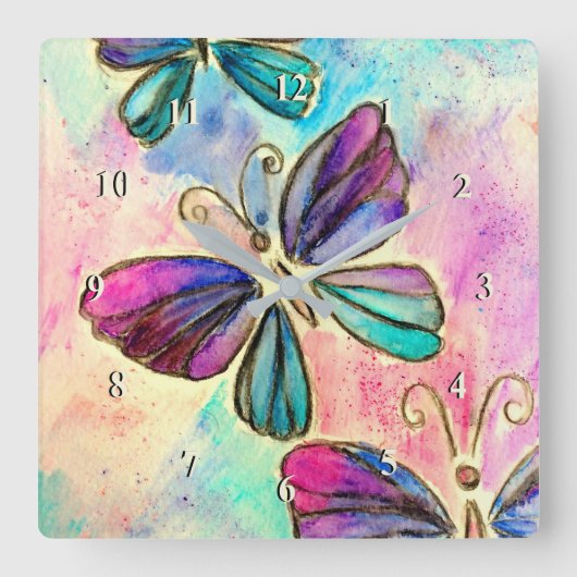 Horloge murale des papillons rose pourpre (Recto)