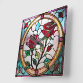 Horloge murale des roses rouges, Acrylique Carré d (Angle)
