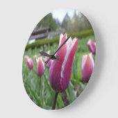 Horloge murale des tulipes rouges et blanches (Angle)
