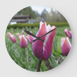Horloge murale des tulipes rouges et blanches