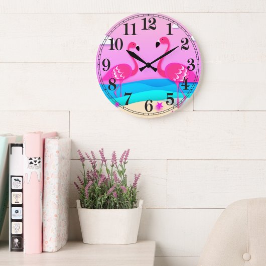 Horloge murale deux flamants roses