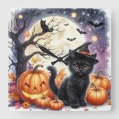 Horloge murale d'Halloween pour chats citrouilles  (Recto)