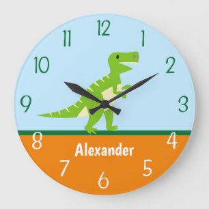 Horloge murale d'orange de vert bleu de dinosaure