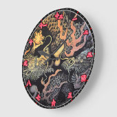 Horloge murale Dragons Temple Japonais Numéros Kan (Angle)