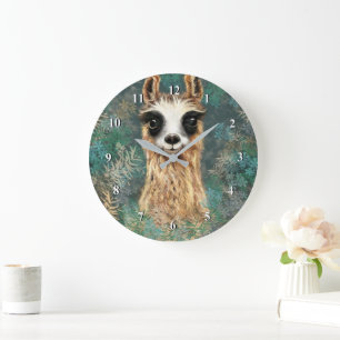 Horloge murale drôle avec Llama curieuse