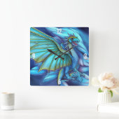 Horloge murale du Carré de dragon bleu et vert (Maison)