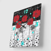 Horloge murale du carré de pavots rouges (Angle)