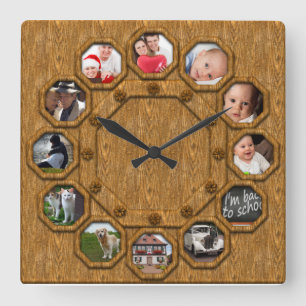 Horloge murale du Carré du cadre photo en bois mul