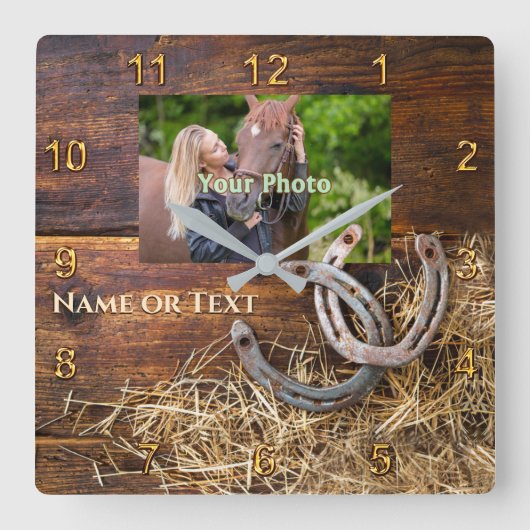 Horloge murale du cheval avec photo du cheval, Nom (Recto)