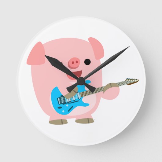 Horloge murale du cochon de dessin mignon Rockin (Recto)