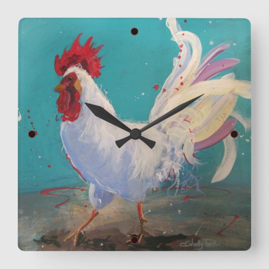 Horloge murale du coq blanc Turquoise (avec marque (Recto)
