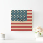 Horloge murale du drapeau rustique américain (Maison)