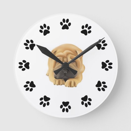 Horloge murale du Empreinte de patte Shar Pei (Recto)