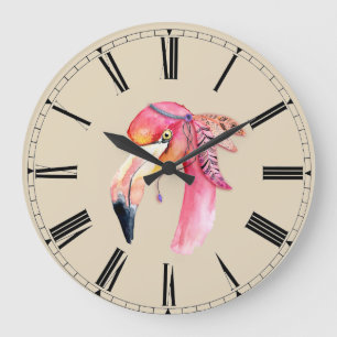 Horloge murale du Flamant rose Boho Fiona