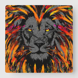 Horloge murale du lion orange - Illustration de la