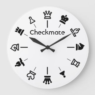 Horloge murale du matchs - pièces d'échecs en blan