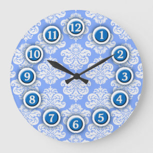 Horloge murale du motif Damas bleu et blanc