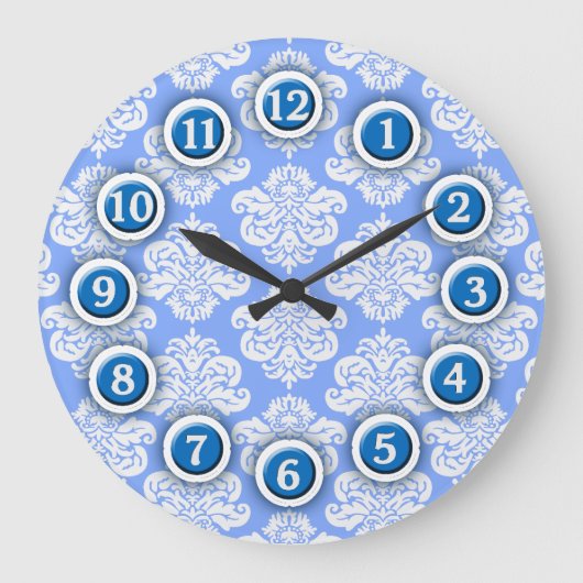 Horloge murale du motif Damas bleu et blanc (Recto)