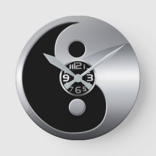 horloge murale du yin yang d'argent et de noir