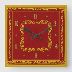 Horloge murale élégante d'or rouge et jaune
