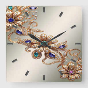 Horloge murale élégante en fleurs de bijoux en or