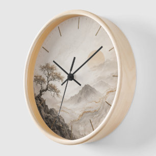 Horloge murale élégante paysage de montagne - Natu