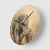 Horloge murale éléphant mère et bébé | (Angle)