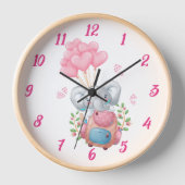 Horloge murale éléphant rose mignonne | Décor cham (Recto)