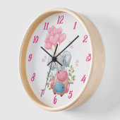 Horloge murale éléphant rose mignonne | Décor cham (Angle)