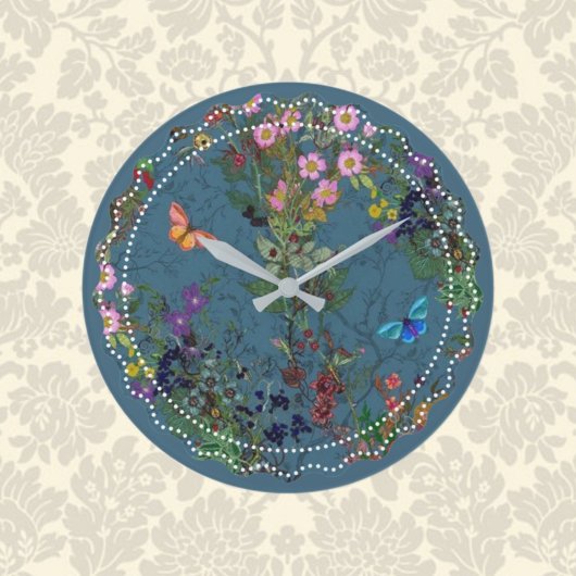 Horloge murale en acrylique bleu fleur sauvage vin