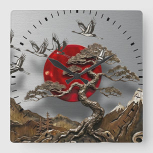 Horloge murale en acrylique Bonsaï Zen Japonais &
