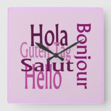 Horloge murale en acrylique coloré, plusieurs lang