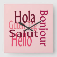 Horloge murale en acrylique coloré, plusieurs lang