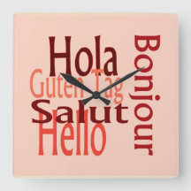 Horloge murale en acrylique coloré, plusieurs lang