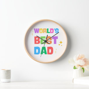 Horloge murale en bois coloré 'Meilleur papa du mo