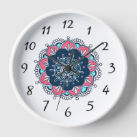 Horloge murale en bois de mandala rose et bleu