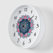 Horloge murale en bois de mandala rose et bleu (Angle)