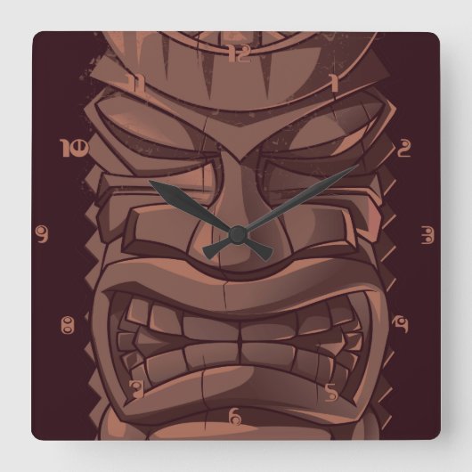 Horloge murale en bois de statut de totem de Tiki (Recto)