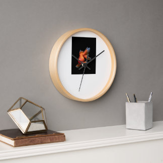 Horloge murale en bois moderne noire et poisson ro