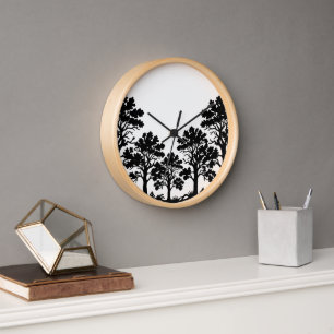 Horloge murale en bois silhouette d'arbres noirs