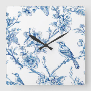 Horloge murale en chinoiserie blanche et bleue
