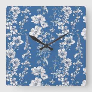 Horloge murale en chinoiserie blanche et bleue