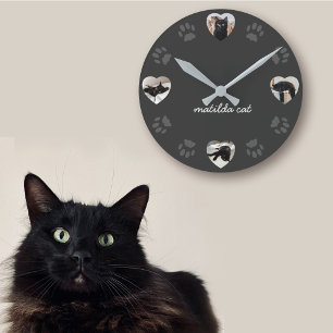 Horloge murale en collage de photos de chat noir c