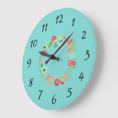 Horloge murale en couronne rose Turquoise (Angle)