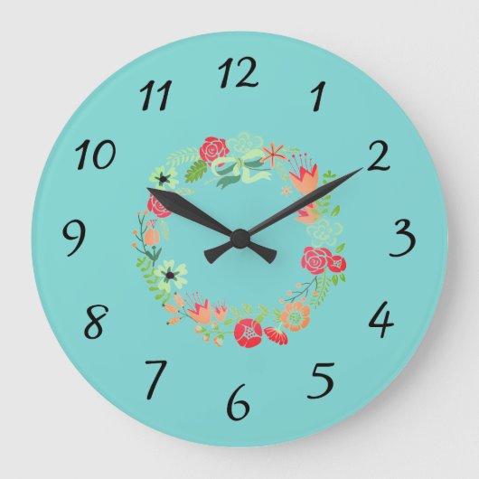 Horloge murale en couronne rose Turquoise (Recto)