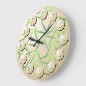 Horloge murale en feuilles de bambou vert et crème (Angle)
